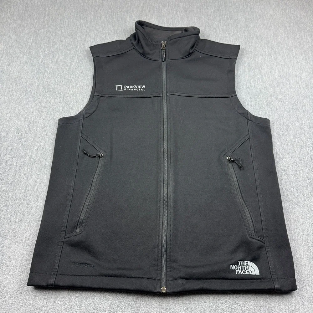 The North Face Vest Mens Medium Black Ridgewall Softshell Full Zip Windwall Logo